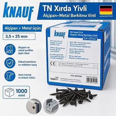 Новое на lalafo: Knauf TN xırda yivli alçıpan–metal bərkidmə vintləri, ölçü 3,5 × 25 — 1
