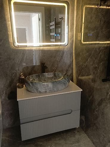 saxlama qablari: Banyo üçün premium lavabo dəsti - Üstü mərmər naxışlı, dairəvi — 1