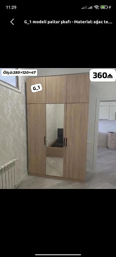 șkaf: Yeni, 3 qapılı, Güzgülü, Açılan, Düz dolab — 1