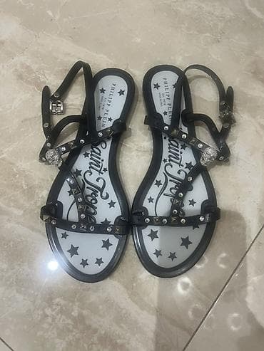 sendel: Philipp Plein qadın sandaleti - Model: rezin t‑bar sandal - Rəng — 1