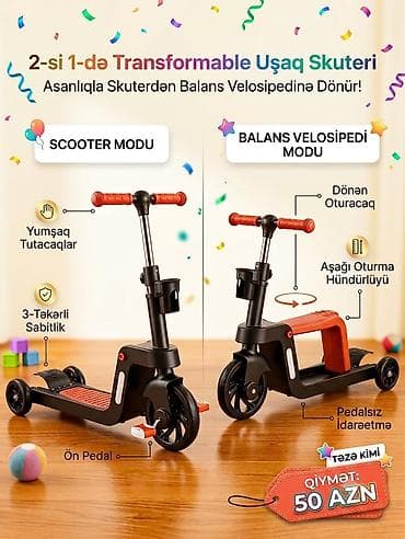 2-si 1-də transformable uşaq skuteri - İki rejim: Scooter modu və