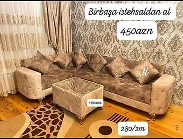 ev kinotiyatri: Künc divan dəsti – klassik üslub, yumşaq məxməri toxumalı parça — 1
