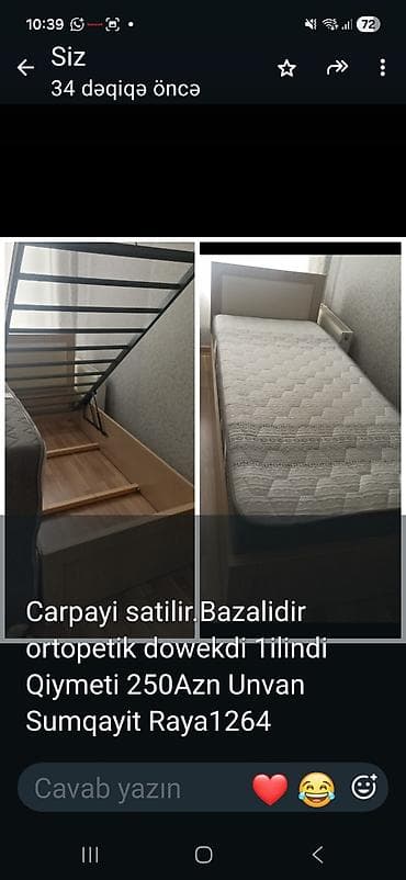 ev perdesi: Bazalı tək nəfərlik çarpayı və ortopedik döşək. Xüsusiyyətlər: - — 1