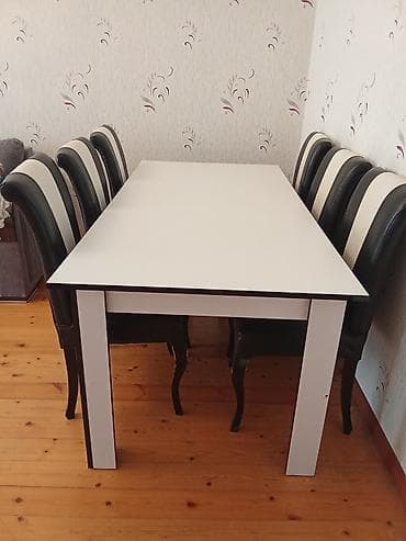 parda tul: Yemək otağı dəsti – masa və 6 ədəd stul - Stil: müasir, minimalist — 1