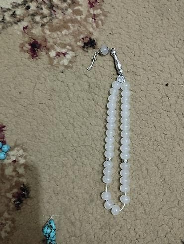 Бижутерия: Ağ rəngli təsbeh - Material: Südümtül-ağ şüşə/daş görünüşlü bərk — 2