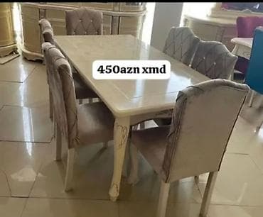 masa metbext: Mətbəx üçün, Yeni, Açılmayan, Dördbucaq masa, 6 stul — 1