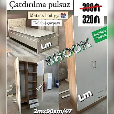 yatağ: ÇARPAYI+DOLAB 💥 Yeni və sifarişlə Qiymət : 329₼ Dolab : 90x2×47 — 2