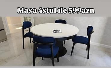Mətbəx üçün, Yeni, Açılmayan, Yumru masa, 4 stul