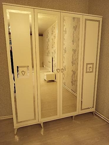 ağ şkaf: Yeni, 4 qapılı, Güzgülü, Ağ, Digər material, Açılan, Düz dolab — 1