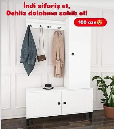 Yeni, 1 qapı, Ağ, Digər material, Açılan, Düz dolab