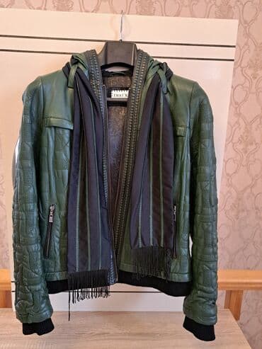 kisi pencekleri: DeriX brendinin kapüşonlu dəri gödəkçəsi - Rəng: zeytun-yaşıl - — 1