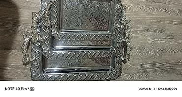 mingəçevir qumu: Məhsul: 3-lü dəst metal süfrə/podnos - Material: parlaq xrom rəngli — 2
