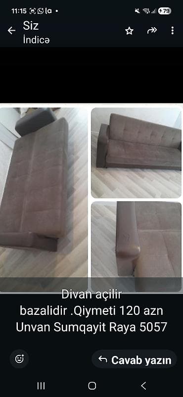 divan saloglu: Açılan-bazalı divan - Rəng: qəhvəyi - Mexanizm: açılır, tam səthli — 1