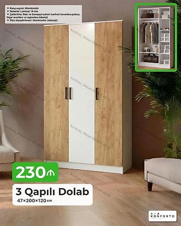 3 qapılı geyim dolabı – 47×200×120 sm - Dizayn: iki rəng — 1