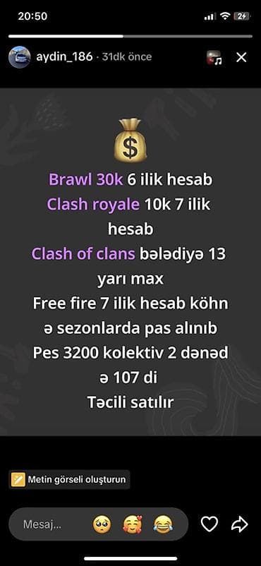 Oyun hesabları paketi: - Brawl Stars: 30k kuboklu, 6 illik hesab -