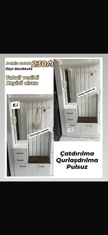 sdol sdul: Dehliz dolabı – 230₼ Ölçü: 90 x 195 x 35 sm Xüsusiyyətlər: - Geniş — 1