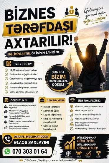 Satış məsləhətçisi tələb olunur, 18-29 yaş, Təcrübəsiz, Aylıq ödəniş