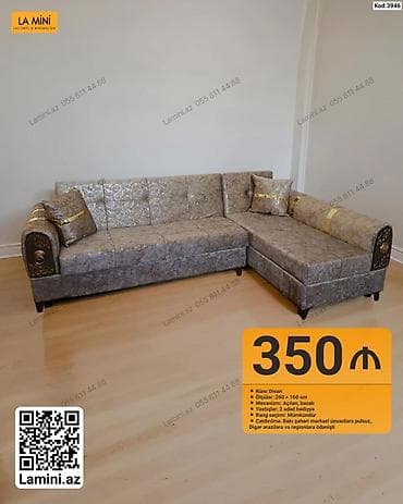 divan sultan: Künc divan – Kod: 3946 - Ölçülər: 260 × 160 sm - Mexanizm: açılan — 1