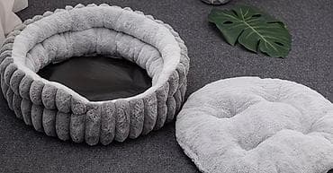qus dami satilir: Yumşaq tüklü ev heyvanı yatağı – boz rəngdə, dairəvi dizayn - — 2
