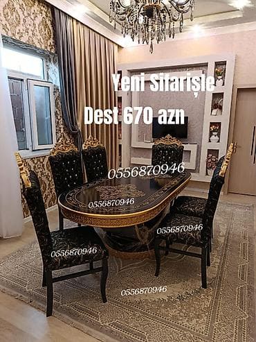 Qonaq otağı üçün, Yeni, Açılmayan, Oval masa, 6 stul