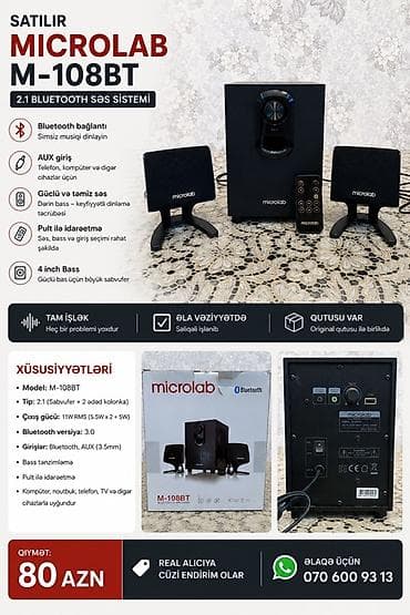 Microlab M-108BT – 2.1 Bluetooth səs sistemi - Simsiz Bluetooth lalafo.az -da Microlab M-108BT – 2.1 Bluetooth səs sistemi - Simsiz Bluetooth