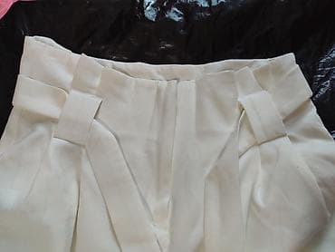 cargo pants: Ağ rəngli qadın cargo şalvarı - Model: Yüksək belli, kağız-kəmər — 4