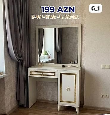 makeup masası: Ağ-qızılı dizayna malik makiyaj masası və güzgü dəsti. Xüsusiyyətlər — 1