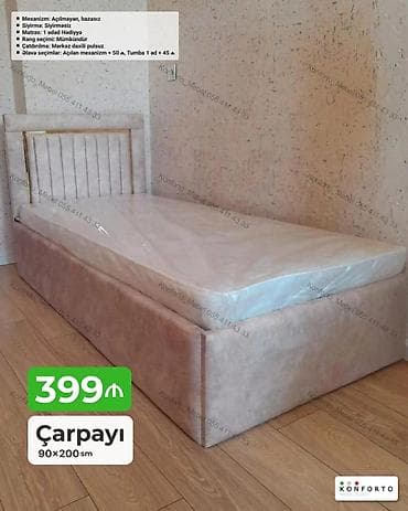 islenmis matras: Tək nəfərlik çarpayı – 90×200 sm - Mexanizm: Açıqlmayan, bazasız — 1