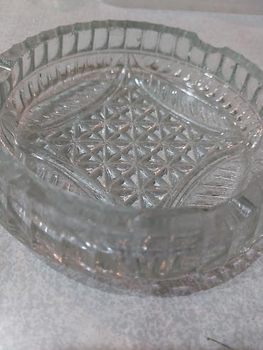 Qalın şüşədən hazırlanmış dekorativ külqabı/çerez qabı dəsti -
