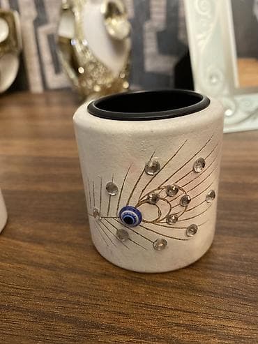 kecə: Dekorativ şam/qartmaq qabı – 2 ədəd - Material: keramik gövdə, iç — 1