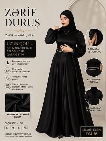klassik geyim: Uzun qollu, beldən dar formaya sahib qara geyim - Zərif siluet — 1