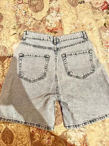 düyməli cins ətəklər: Şort, rəng - Mavi — 3