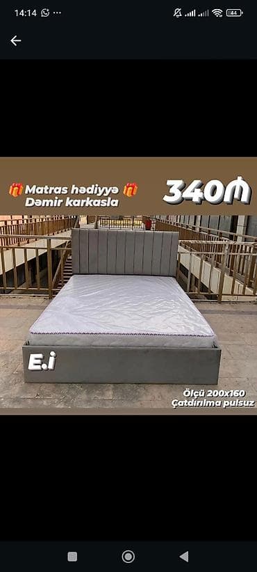 ucuz kasa: Məhsul: Yumşaq başlıqlı iki nəfərlik çarpayı - Ölçü: 200 x 160 sm — 1
