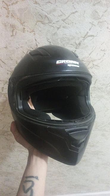 statır: Crown Racing tam üzlü motosiklet dəbilqəsi - Rəng: mat qara - — 1