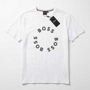 BOSS kişi T‑şörtü - Rəng: ağ - Ön hissədə dairəvi formada “BOSS”
