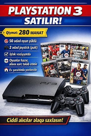 🎮 PlayStation 3 satılır 💰 Qiymət: 280 manat 🎯 50 ədəd oyun yüklü 🎮 2