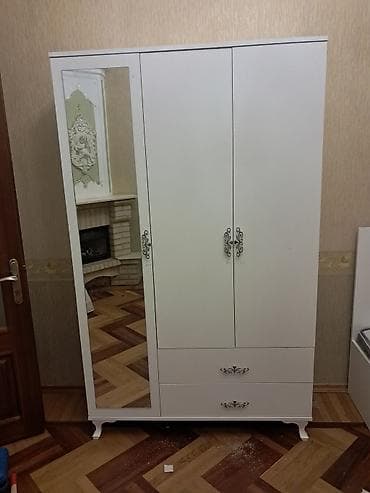 Yeni, 3 qapılı, Güzgülü, Ağ, Digər material, Açılan, Düz dolab