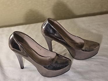 Metalik parıltılı qadın platforma tufliləri - Rəng: tünd