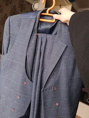 Kostyumlar: Kişi üçlü kostyum dəsti - Rəng: tünd boz-mavi (xırda dama naxışlı) - — 2