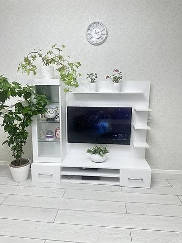 stend: Düz TV altlığı, Polkalı, Şüşəli — 1