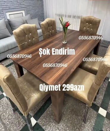 Qonaq otağı üçün, Yeni, Açılmayan, Dördbucaq masa, 6 stul