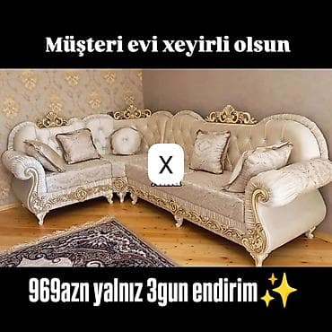 oturaca: Klassik üslubda L formalı künc divan dəsti - Rəng: krem/bej tonları — 1