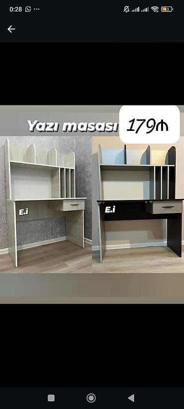 qelem: Düz masa, Stulsuz, Polkalı, Siyirməli, Teksturalı laminat — 1