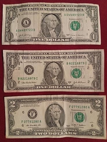 ABŞ dolları banknotları dəsti - 2 ədəd 1 ABŞ dolları: - Seriya — 1