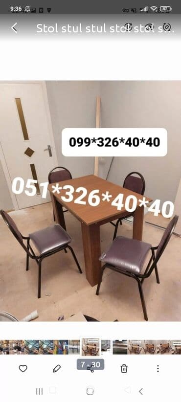 Masa və oturacaq dəstləri: Qonaq otağı üçün, Yeni, Açılan, Dördbucaq masa, 2 stul — 18