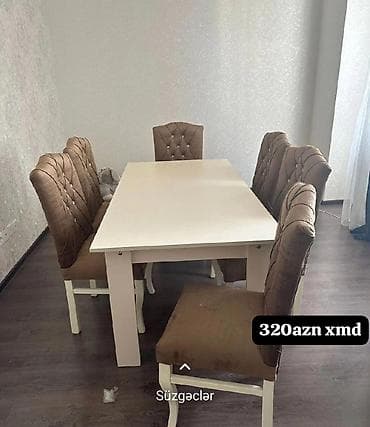 dosek matras satisi: 6 nəfərlik yemək masası dəsti - Komplekt: 1 masa + 6 yumşaq — 4