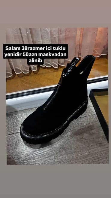 sapaşkilər: Qadın qış çəkməsi - Razmer: 38 - İçi: tüklü, isti - Rəng: qara - — 1