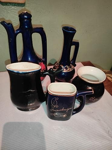 antik servis: Kobalt rəngli dekorativ keramika dəst - Tərkib: 5 ədəd keramika qab – — 1