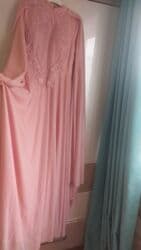 don ziyafət: Zərif pudra-çəhrayı rəngdə uzun ziyafət/gecə geyimi – pelerin — 3