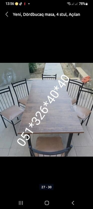 Masa və oturacaq dəstləri: Qonaq otağı üçün, Yeni, Açılmayan, Dördbucaq masa, 4 stul — 19